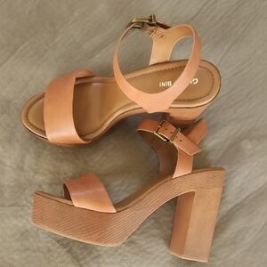 Tan Platform Block Heel Sandals